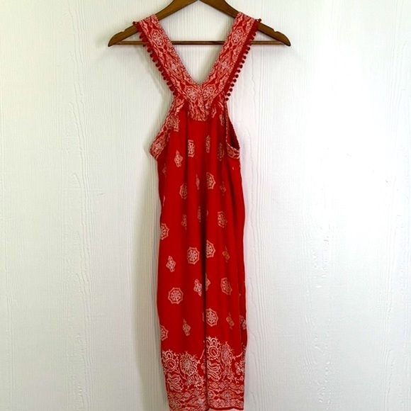 Ann Taylor Loft - Orange Floral White Design V Neck Pom Poms Midi Dress Size SM - Picture 14 of 14